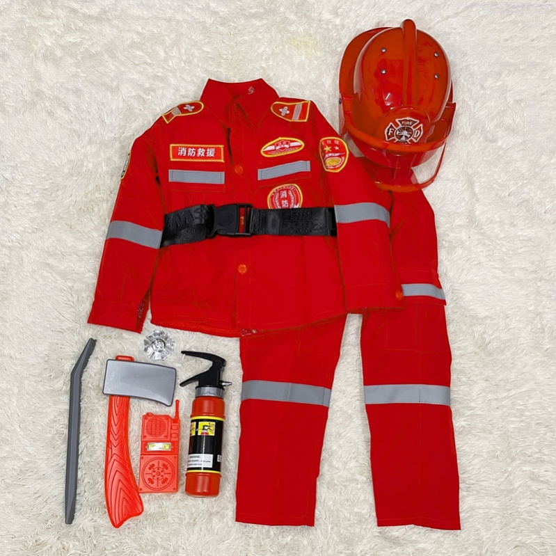 儿童消防员服装玩具衣服反光拼装头盔幼儿园装备灭火器职业体验