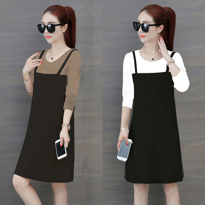 欧洲站2025春秋新款宽松显瘦胖mm休闲大码假两件套长袖连衣裙女装