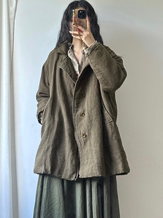 复古中式做旧亚麻棉服宽松显瘦随性棉衣文艺休闲西装夹棉日系外套