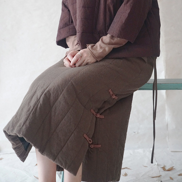 冬季保暖半身裙文艺色织加厚夹棉半裙复古风禅意绗棉显瘦长裙女