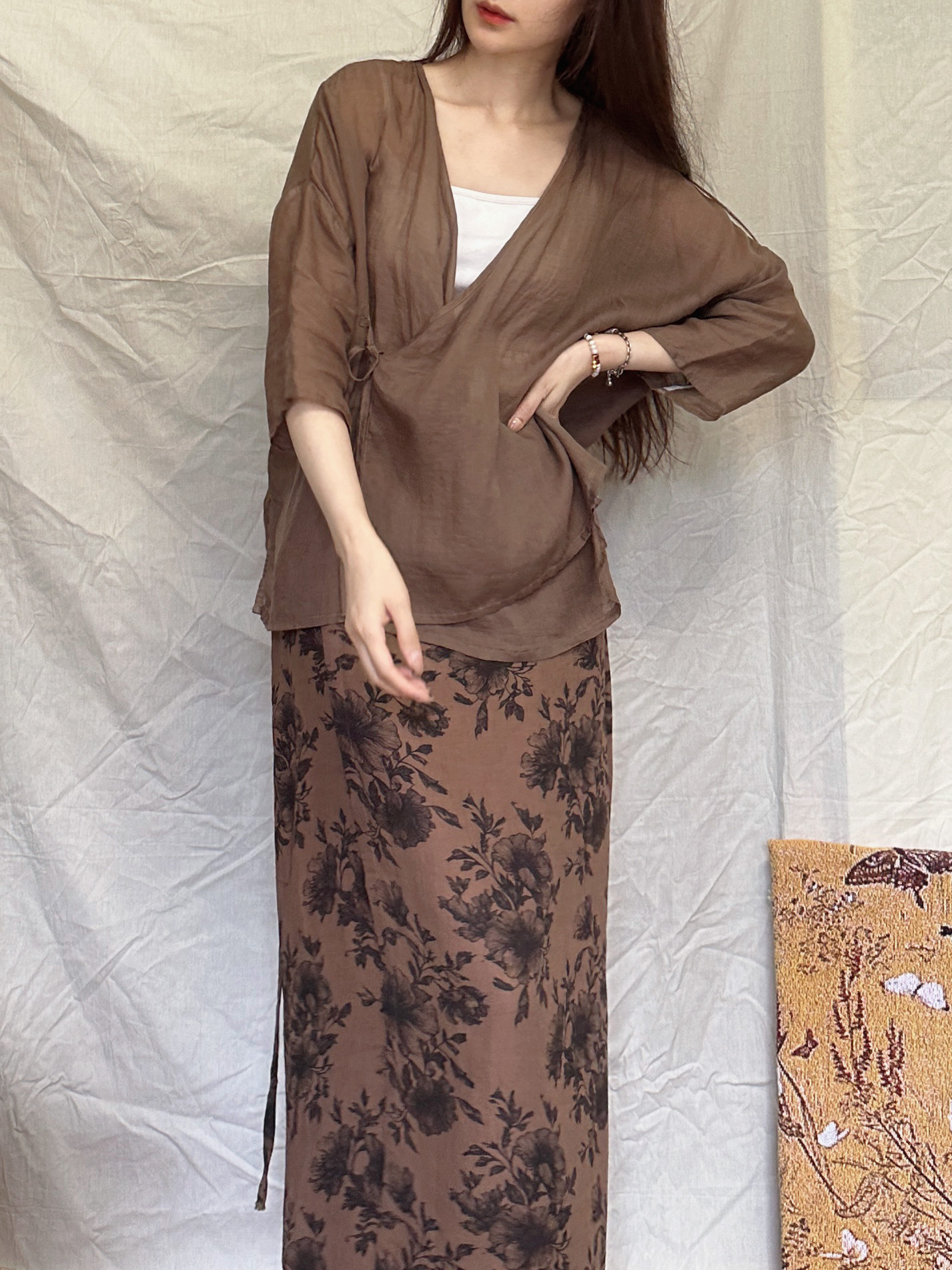 文艺国风苎麻汉服仙气系带轻薄防晒外披温柔气质中式茶服显白外套