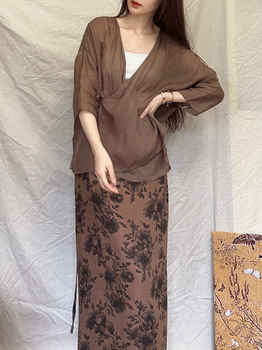 文艺国风苎麻汉服仙气系带轻薄防晒外披温柔气质中式茶服显白外套