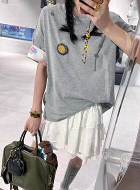 ANGELOLA SUN小众设计2026春款新品圆领短袖T恤女两面穿上衣