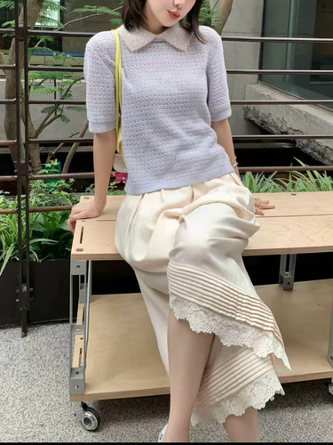 羊毛莱赛尔混纺法式蕾丝9分裤