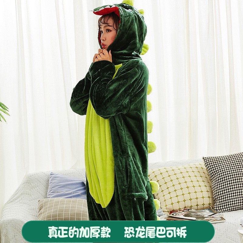 秋冬恐龙睡衣卡通动漫动物连体睡衣成年男女情侣法兰绒珊瑚绒加厚