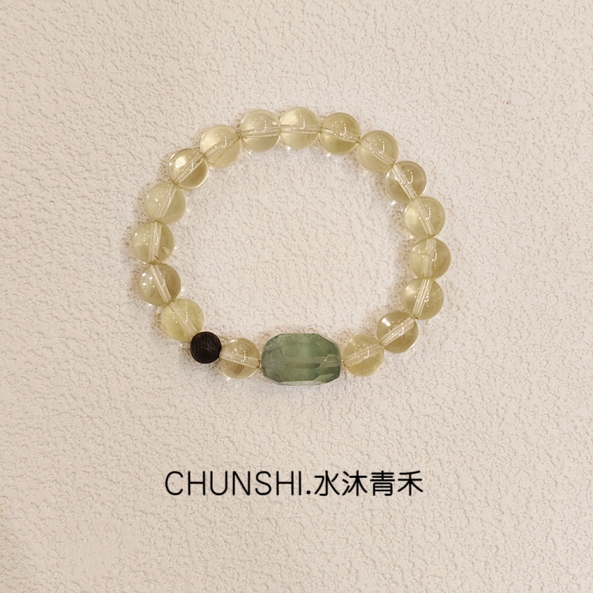 CHUNSHI.「 水沐青禾」天然高净度柠檬黄水晶绿萤石沉香手链手串