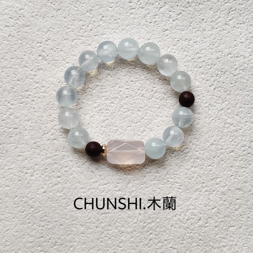 春莳「木蘭」原创设计小众天然薄荷蓝海蓝宝紫檀粉晶手链手串饰品图片