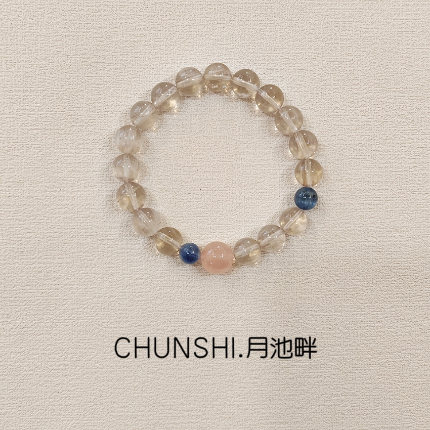 CHUNSHI.「月池畔」原创天然拉丝兔毛萤石蓝晶石粉水晶手链手串女