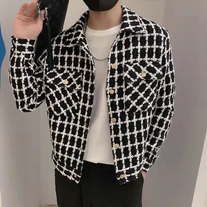 小香风夹克男士外套春秋季2023新款休闲格子高级感痞帅冬装上衣服