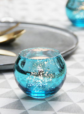 简约晶莹蓝色圆球玻璃烛台浪漫表白装饰灌蜡空杯摆设送电子蜡包邮