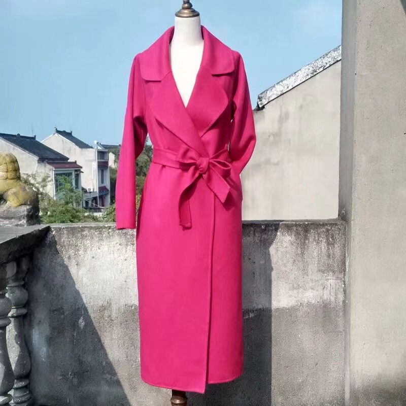 2025新款高级感超好看玫红双面羊毛呢子外套秋冬女装流行羊绒大衣