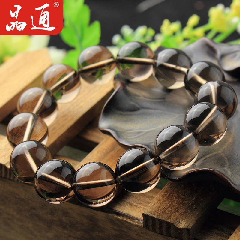 晶通天然茶水晶手链烟晶墨晶男女款水晶手串净体透明晶莹通送证书