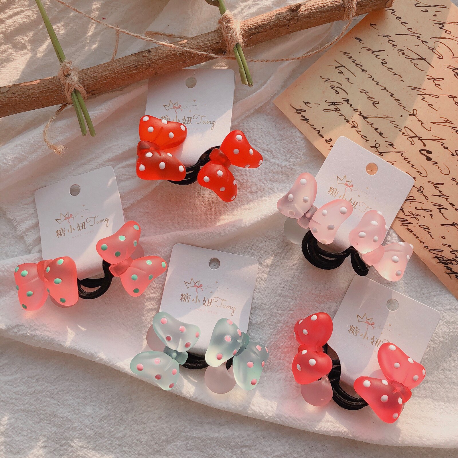 韩国成品儿童发饰春夏宝宝新款皮筋磨砂米妮蝴蝶结球球女童对扎