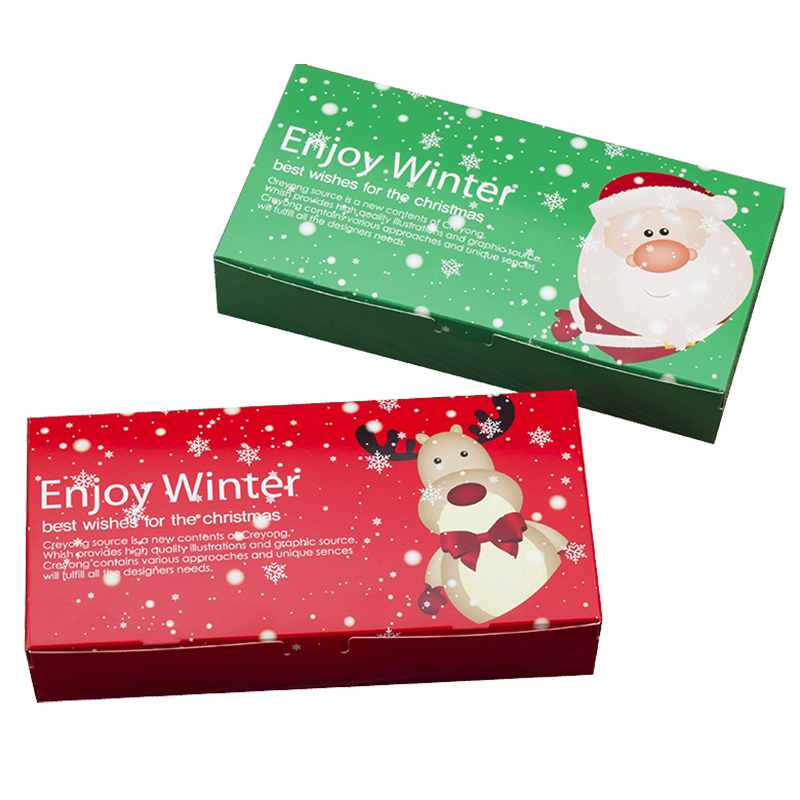 红色绿色圣诞节长方形姜饼盒老人鹿饼干小西点 牛轧糖烘焙包装盒