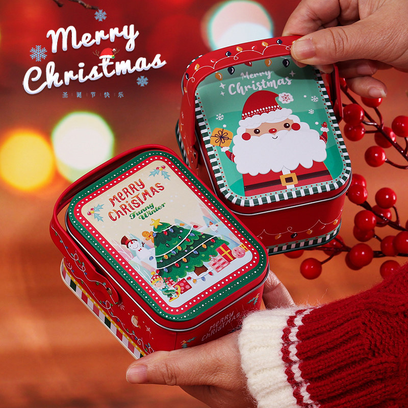 圣诞马口铁盒糖果手提盒圣诞老人派对小朋友手挽盒新年节日礼物盒