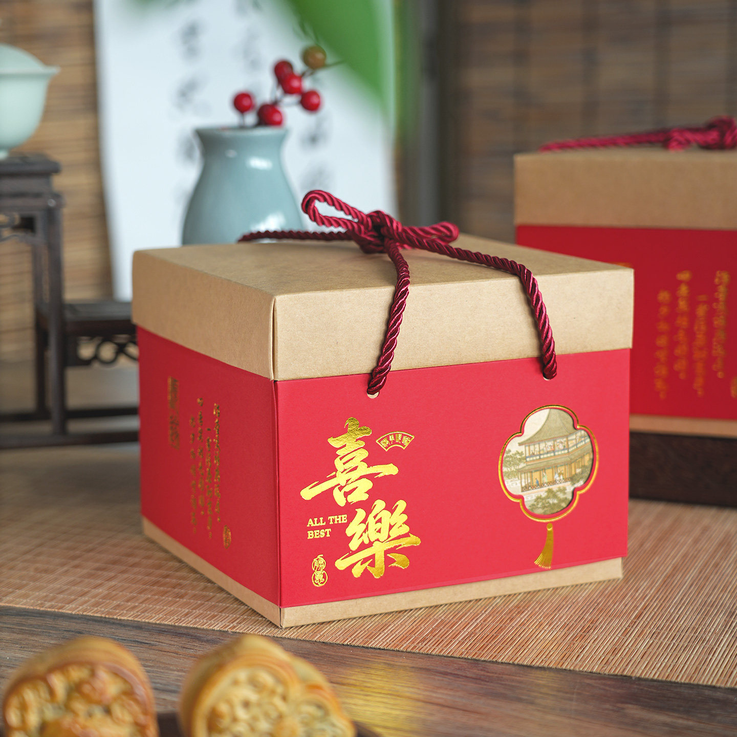 2026中秋月饼复古包装礼盒高档级硬盒创意手提中式方形牛皮纸空盒