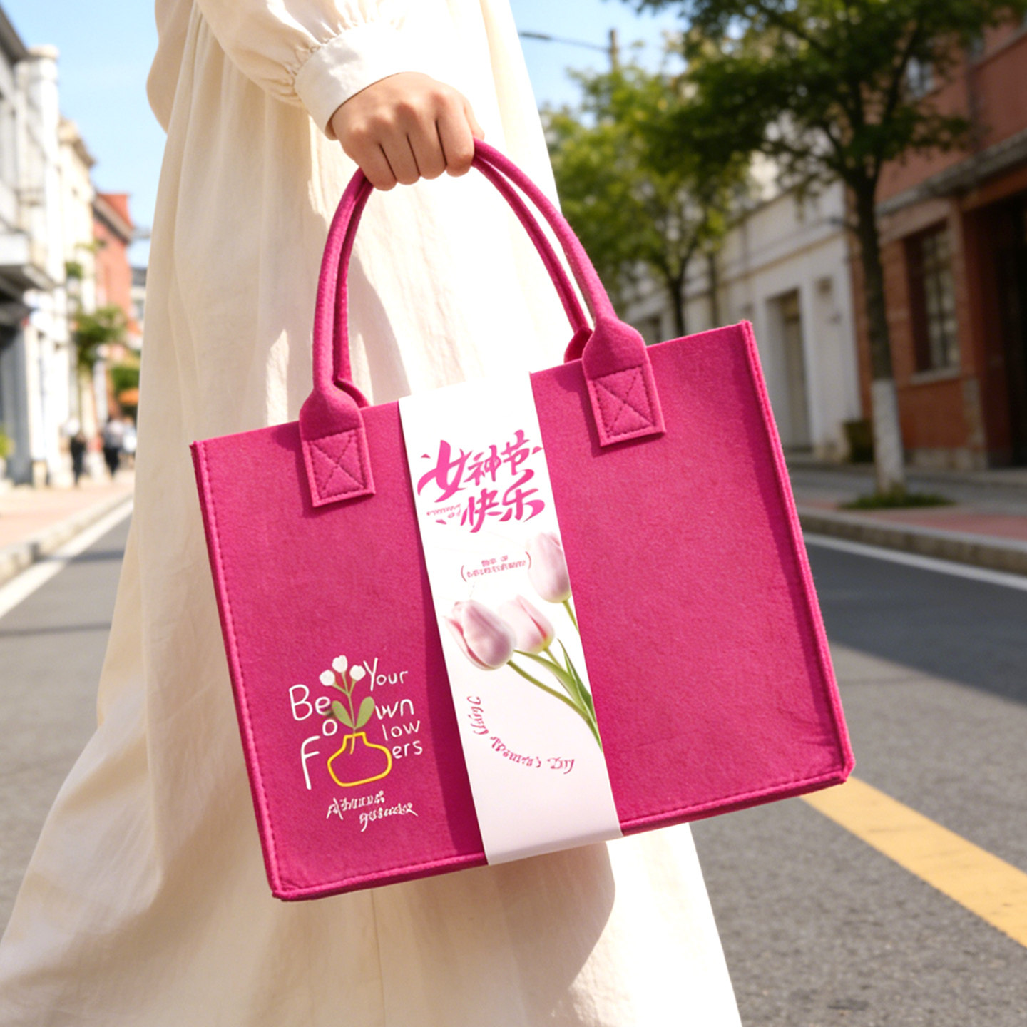 2026女神节毛毡包手提礼品袋包装盒38伴手礼袋加厚大容量