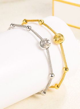 个性优雅猫眼纹理转运仿金珠手链 沙金路路通猫眼珠纹理可爱手链