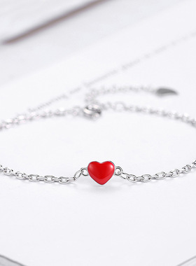 幸运双面红心桃色创意镀银手链 女 十字链爱心形延尾链手饰品批发