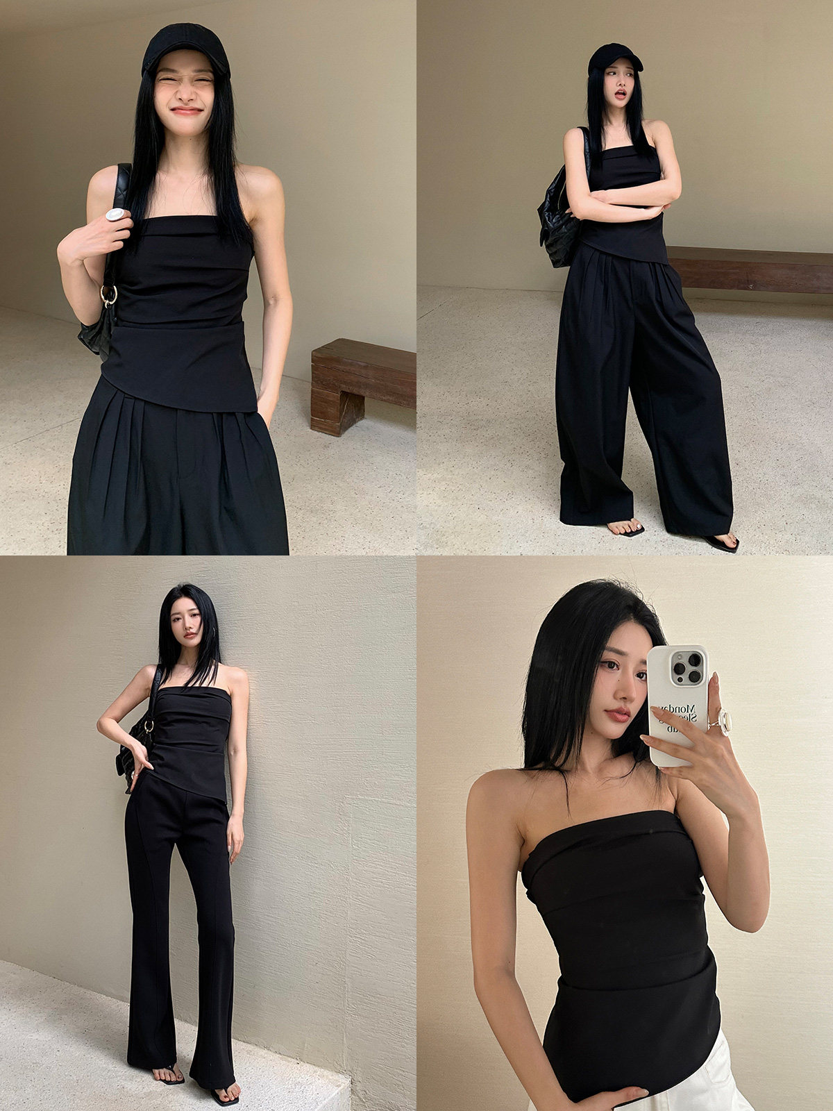 왼쪽 여성 패션 투피스 세트 2024 봄 신작 캐주얼 튜브탑|캐주얼 팬츠|스커트 세트