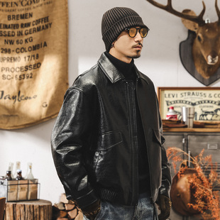 加大码皮衣羽绒服美式复古鸭绒机车男冬季加厚保暖潮流皮夹克外套