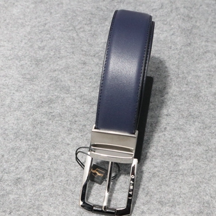 男士 铜质皮带头 蓝色商务款 牛皮头层革 1200mm 皮带 蓝豹