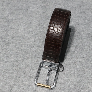 铜质皮带头 蓝豹 牛皮革皮带 商务咖色荔枝纹款 1100mm 男士
