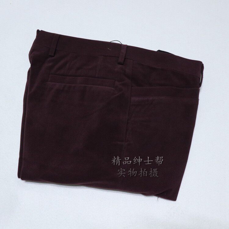 蓝豹/lampo西裤 新款超修身商务时尚小腿酒红色男裤