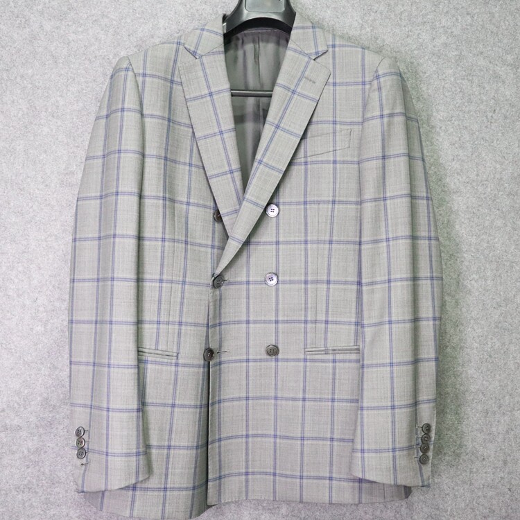 蓝豹/男士灰色格纹款套装西服 bespoke系列 双排扣 羊毛175 96Y