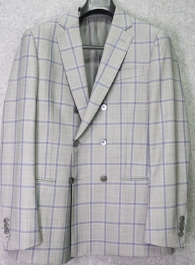 蓝豹/男士灰色格纹款套装西服 bespoke系列 双排扣 羊毛175 96Y