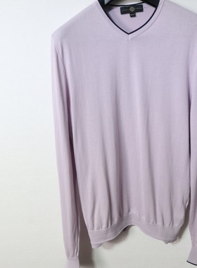 蓝豹男士淡紫色全棉V字领商务休闲春秋款针织衫52码