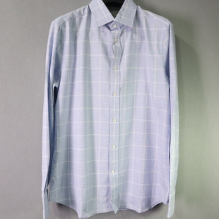 款 ONE系列商务格纹修身 长袖 衬衫 93%棉7%山羊绒 蓝豹 38码 男士