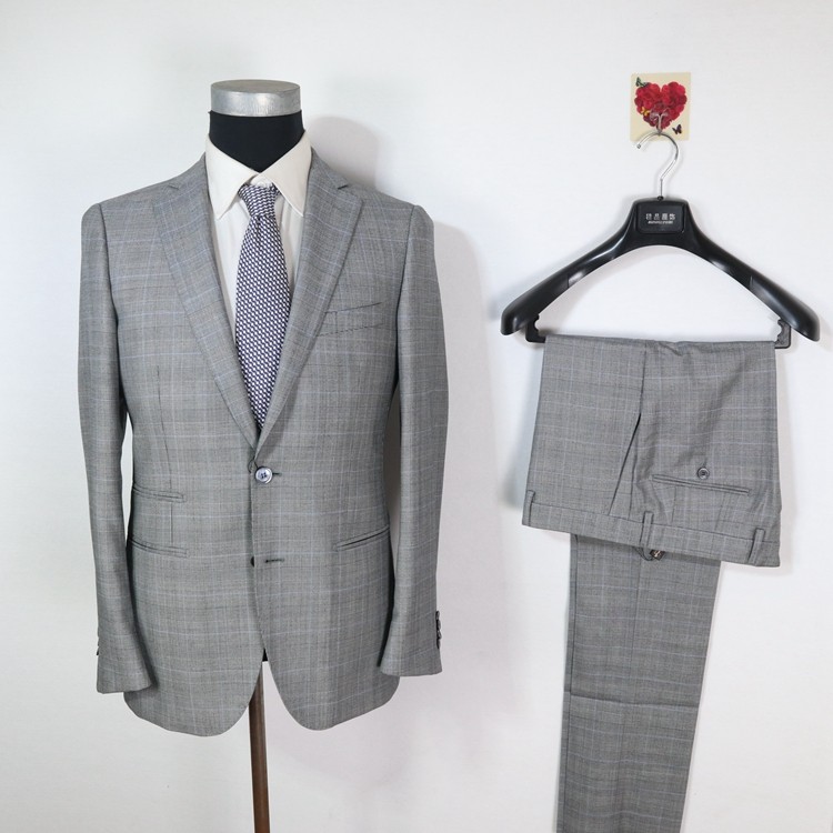 蓝豹/lampo套装西服 bespoke系列春秋款格纹羊毛商务超修身
