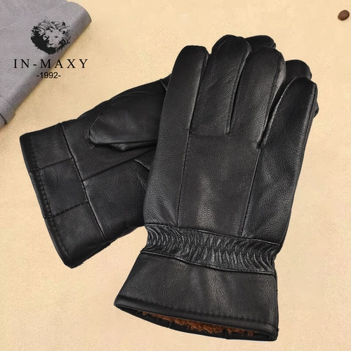 Мужские утепленные удерживающие тепло дорожные ветрозащитные перчатки из овчины, из натуральной кожи