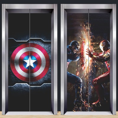 钢铁侠电梯门贴纸一梯一户自粘贴画入户门装饰布置电梯门翻新贴画