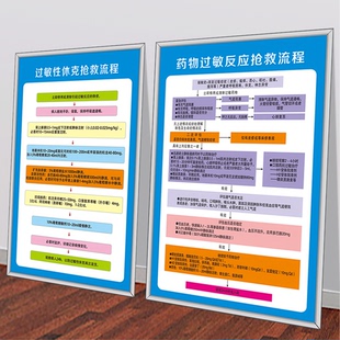 医院抢救室急救流程步骤挂画过敏性休克反应图心肺复苏抢救流程图