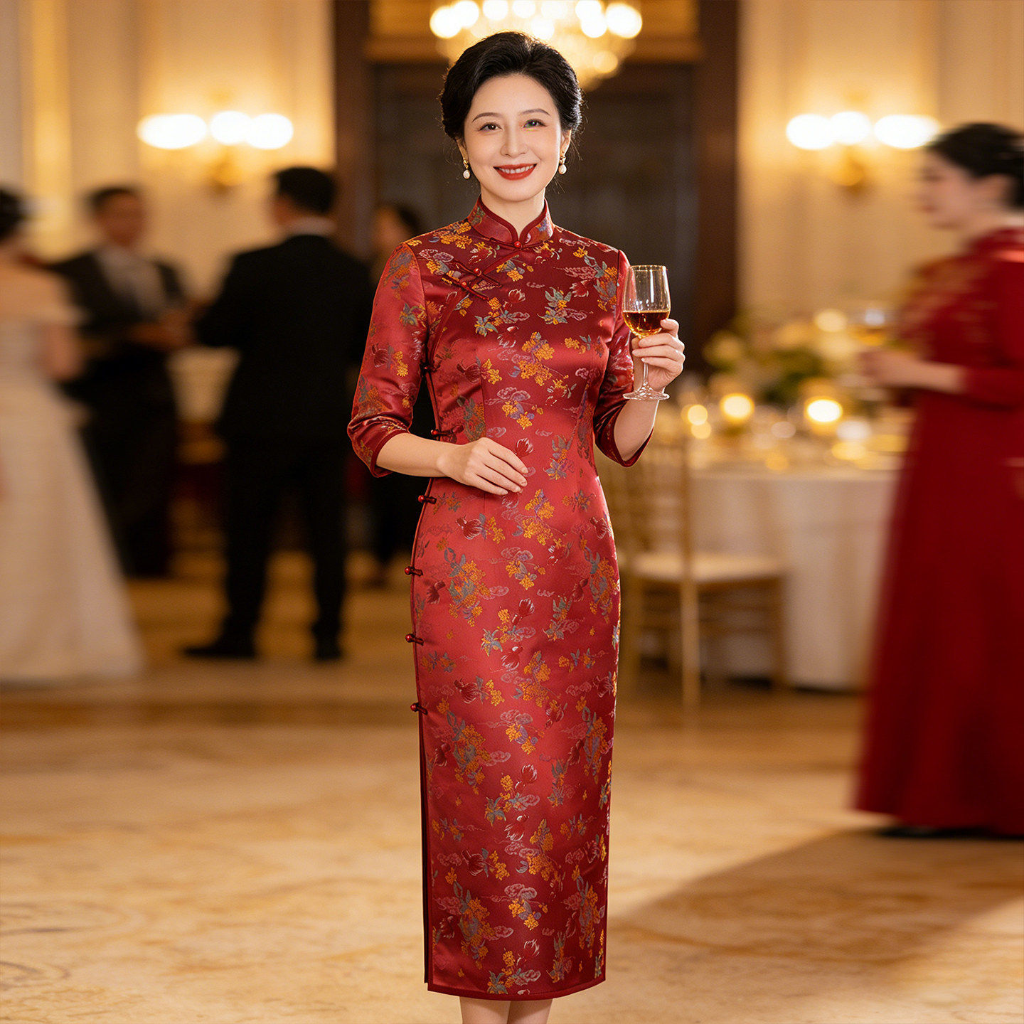 2026新款中式复古国风提花全开襟红色长款旗袍礼服 喜妈妈 喜婆婆,女装/女士精品,旗袍,淘宝优惠券,粉丝福利购,淘宝优惠卷