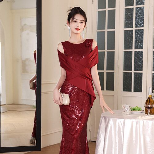 喜妈妈喜婆婆婚宴长款晚礼服裙