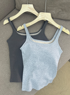 细肩带方领吊带背心女一体式面穿文胸运动穿内搭外出修身上衣