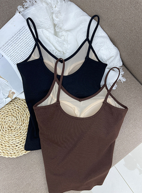 V领吊带美背一体式背心面穿文胸内搭外穿修身打底背心上衣女