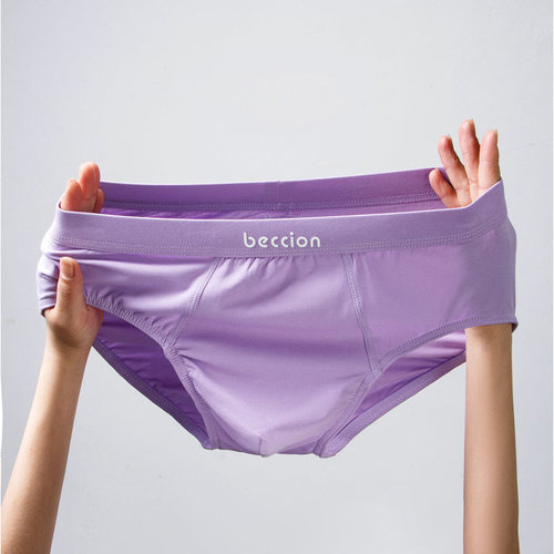 紫色纯棉中腰三角裤蚕丝抑菌内裤