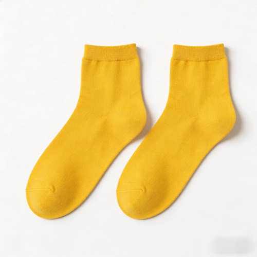 男女情侣棉袜运动中筒袜透气黄色骚气过年吉利结婚足浴袜子旅行袜