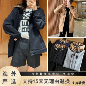 海外专柜秋季经典款男女款格纹连帽长袖时尚休闲百搭巴‍宝莉外套