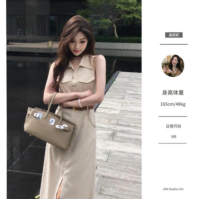 法式翻领衬衫连衣裙女2025夏季新款气质高级感通勤收腰修身裙子