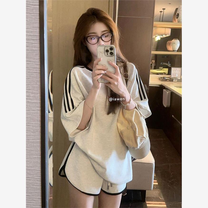 运动套装女夏季学生韩版宽松时尚网红短袖短裤休闲两件套跑步服潮