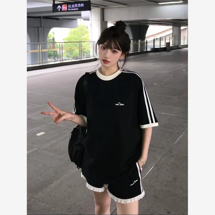 运动套装女夏季学生韩版宽松时尚网红短袖短裤休闲两件套跑步服潮