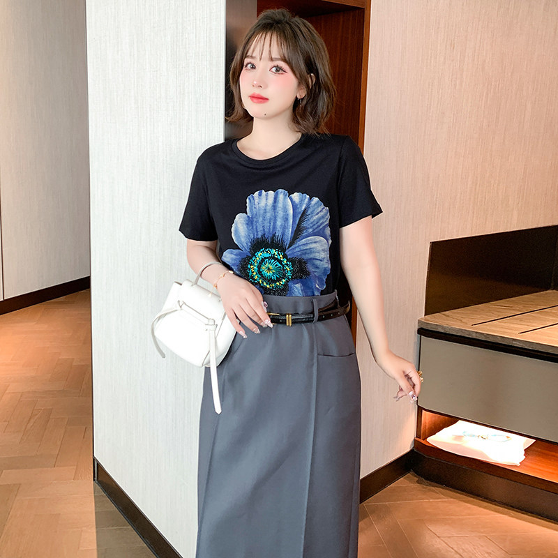 miuco水墨感喷绘印花高温烫钻百搭t恤上衣女装【现货】