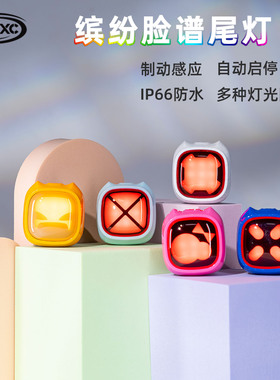CXWXC自行车尾灯儿童脸谱智能刹车感应夜骑灯公路山地骑行灯防水