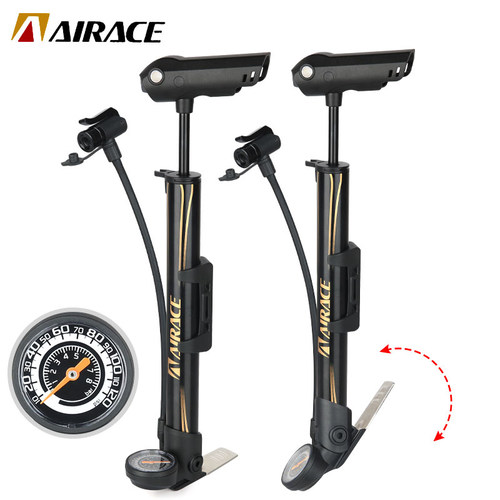 AIRACE自行车便携式打气筒高压公路车山地车带气压表聪明嘴可脚踩