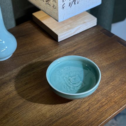 长安知己中国非遗「内外双刻普洱杯」耀州窑青瓷青釉茶盏茶杯80ml